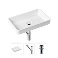 Комплект 3 в 1 Lavinia Boho Bathroom Sink 21520113: накладная фарфоровая раковина 55 см, металлический сифон, донный клапан