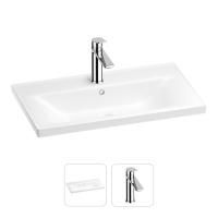 Раковина для ванной Wellsee FreeDom 201000846 в наборе 2 в 1: прямоугольная раковина белого глянцевого цвета, смеситель в цвете хром