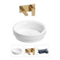 Раковина для ванной Wellsee Doux 201000663 в наборе 2 в 1: круглая раковина белого глянцевого цвета, встраиваемый смеситель в цвете золото
