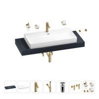 Раковина 90 см со столешницей 120 см Wellsee Bromance 201013668 в наборе 10 в 1: столешница, раковина, смеситель, сифон, выпуск, угловые вентили, аксессуары (цвет золото)