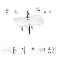Раковина для ванной Wellsee Eclatant 2.0 201007531 в наборе 9 в 1: раковина белого глянцевого цвета, смеситель, сифон, донный клапан, угловые вентили, аксессуары (цвет набора хром)