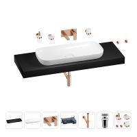 Раковина 90 см со столешницей 140 см Wellsee Croquis 201008604 в наборе 9 в 1: столешница, раковина, встраиваемый смеситель, сифон, выпуск, аксессуары (цвет набора розовое золото)