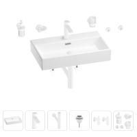 Раковина для ванной Wellsee Graceful Pro 201006725 в наборе 9 в 1: раковина белого глянцевого цвета, смеситель, сифон, донный клапан, угловые вентили, аксессуары (цвет набора матовый белый)