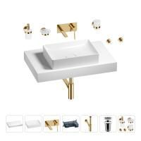 Раковина 50 см со столешницей 80 см Wellsee Pure BY Wellsee 201011168 в наборе 9 в 1: столешница, раковина, встраиваемый смеситель, сифон, выпуск, аксессуары (цвет набора золото)