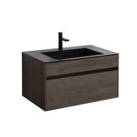 Тумба Vincea Chiara 800 подвесная, 1 выкатной ящик soft-close, R.Oak с умывальником VCB-13800B из кварца, цвет черный