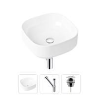 Комплект 3 в 1 Lavinia Boho Bathroom Sink 21520222: накладная фарфоровая раковина 40 см, металлический сифон, донный клапан