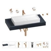 Раковина 75 см со столешницей 100 см Wellsee Pure BY Wellsee 201011579 в наборе 10 в 1: столешница, раковина, высокий смеситель, сифон, выпуск, кран-вентили, аксессуары (цвет розовое золото)