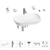 Раковина для ванной Wellsee Croquis 201005711 в наборе 9 в 1: раковина белого глянцевого цвета, высокий смеситель, сифон, выпуск, угловые вентили, аксессуары (цвет хром)
