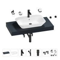 Раковина 65 см со столешницей 100 см Wellsee Eclatant 201013062 в наборе 10 в 1: столешница, раковина, смеситель, сифон, донный клапан, угловые вентили, аксессуары (цвет матовый черный)