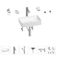 Раковина для ванной Wellsee Pure BY Wellsee 201006321 в наборе 9 в 1: раковина белого глянцевого цвета, высокий смеситель, сифон, выпуск, угловые вентили, аксессуары (цвет хром)