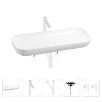 Раковина для ванной Wellsee Croquis 201004010 в наборе 5 в 1: раковина белого глянцевого цвета, высокий смеситель, сифон, выпуск, угловые вентили (цвет набора матовый белый)