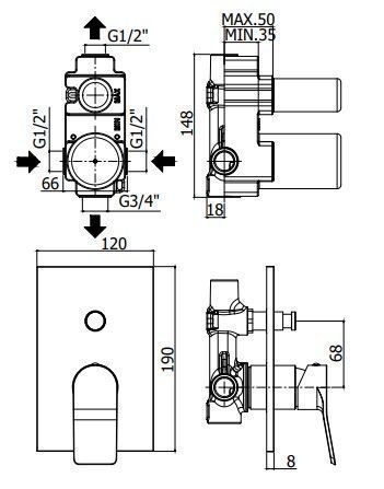 Смеситель для ванны с душем скрытого монтажа Paffoni TILT TI015NO/M