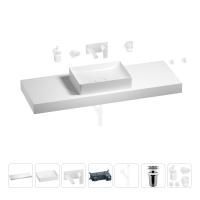 Раковина 50 см со столешницей 140 см Wellsee Pure BY Wellsee 201011525 в наборе 9 в 1: столешница, раковина, встраиваемый смеситель, сифон, выпуск, аксессуары (цвет набора матовый белый)