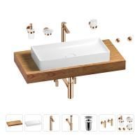 Раковина 75 см со столешницей 100 см Wellsee Pure BY Wellsee 201011594 в наборе 10 в 1: столешница, раковина, высокий смеситель, сифон, выпуск, кран-вентили, аксессуары (цвет розовое золото)