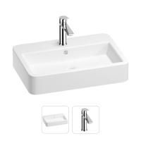 Раковина для ванной Wellsee Halcyon 201000756 в наборе 2 в 1: прямоугольная раковина белого глянцевого цвета, смеситель в цвете хром