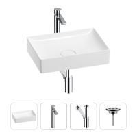 Раковина для ванной Wellsee Pure BY Wellsee 201002601 в наборе 4 в 1: раковина белого глянцевого цвета, высокий смеситель, сифон, выпуск (цвет набора хром)