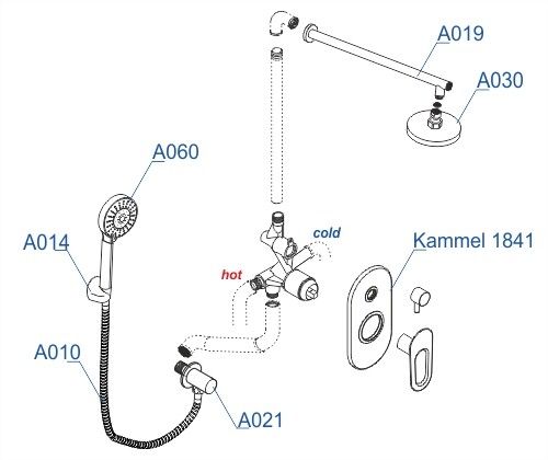 A16830 Встраиваемый комплект для душа WasserKRAFT с верхней душевой насадкой и лейкой