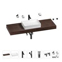 Раковина 50 см со столешницей 140 см Wellsee Pure BY Wellsee 201011497 в наборе 10 в 1: столешница, раковина, высокий смеситель, сифон, выпуск, кран-вентили, аксессуары (цвет матовый черный)