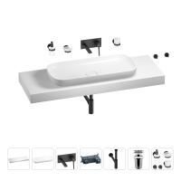 Раковина 90 см со столешницей 140 см Wellsee Croquis 201008587 в наборе 9 в 1: столешница, раковина, встраиваемый смеситель, сифон, выпуск, аксессуары (цвет набора матовый черный)