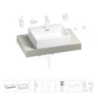 Раковина 50 см со столешницей 80 см Wellsee Graceful Pro 201012400 в наборе 10 в 1: столешница, раковина, смеситель, сифон, донный клапан, угловые вентили, аксессуары (цвет матовый белый)
