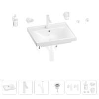 Раковина для ванной Wellsee FreeDom 201006870 в наборе 9 в 1: раковина белого глянцевого цвета, смеситель, сифон, донный клапан, угловые вентили, аксессуары (цвет набора матовый белый)