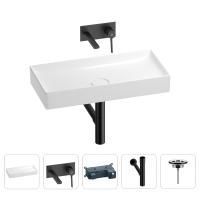 Раковина для ванной Wellsee Pure BY Wellsee 201002757 в наборе 4 в 1: раковина белого глянцевого цвета, встраиваемый смеситель, сифон, выпуск (цвет набора матовый черный)