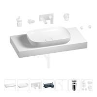 Раковина 60 см со столешницей 100 см Wellsee Croquis 201008105 в наборе 9 в 1: столешница, раковина, встраиваемый смеситель, сифон, выпуск, аксессуары (цвет набора матовый белый)