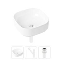 Комплект 3 в 1 Lavinia Boho Bathroom Sink 21520259: накладная фарфоровая раковина 40 см, металлический сифон, донный клапан
