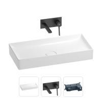 Раковина для ванной Wellsee Pure BY Wellsee 201000752 в наборе 2 в 1: прямоугольная раковина белого глянцевого цвета, встраиваемый смеситель в цвете матовый черный