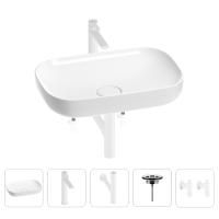 Раковина для ванной Wellsee Croquis 201003980 в наборе 5 в 1: раковина белого глянцевого цвета, высокий смеситель, сифон, выпуск, угловые вентили (цвет набора матовый белый)