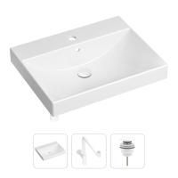 Комплект 3 в 1 Lavinia Boho Bathroom Sink 21520595: врезная фарфоровая раковина 60 см, металлический сифон, донный клапан