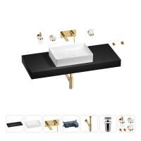 Раковина 50 см со столешницей 120 см Wellsee Pure BY Wellsee 201011428 в наборе 9 в 1: столешница, раковина, встраиваемый смеситель, сифон, выпуск, аксессуары (цвет набора золото)