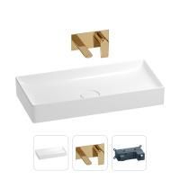 Раковина для ванной Wellsee Pure BY Wellsee 201000748 в наборе 2 в 1: прямоугольная раковина белого глянцевого цвета, встраиваемый смеситель в цвете золото