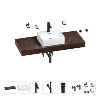 Раковина 43 см со столешницей 120 см Wellsee Graceful Pro 201012307 в наборе 10 в 1: столешница, раковина, смеситель, сифон, донный клапан, угловые вентили, аксессуары (цвет матовый черный)