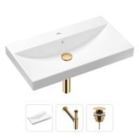 Комплект 3 в 1 Lavinia Boho Bathroom Sink 21520635: врезная фарфоровая раковина 80 см, металлический сифон, донный клапан