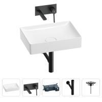 Раковина для ванной Wellsee Pure BY Wellsee 201002657 в наборе 4 в 1: раковина белого глянцевого цвета, встраиваемый смеситель, сифон, выпуск (цвет набора матовый черный)