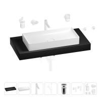 Раковина 75 см со столешницей 100 см Wellsee Pure BY Wellsee 201011660 в наборе 10 в 1: столешница, раковина, высокий смеситель, сифон, выпуск, кран-вентили, аксессуары (цвет матовый белый)