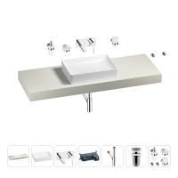 Раковина 50 см со столешницей 140 см Wellsee Pure BY Wellsee 201011446 в наборе 9 в 1: столешница, раковина, встраиваемый смеситель, сифон, выпуск, аксессуары (цвет набора хром)