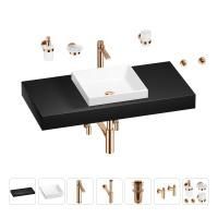 Раковина 40 см со столешницей 100 см Wellsee Doux 201009259 в наборе 10 в 1: столешница, раковина, высокий смеситель, сифон, донный клапан, кран-вентили, аксессуары (цвет розовое золото)