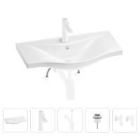 Раковина для ванной Wellsee Bisou 201005295 в наборе 5 в 1: раковина белого глянцевого цвета, смеситель, сифон, донный клапан, угловые вентили (цвет набора матовый белый)