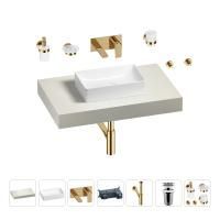 Раковина 42 см со столешницей 80 см Wellsee Pure BY Wellsee 201010718 в наборе 9 в 1: столешница, раковина, встраиваемый смеситель, сифон, выпуск, аксессуары (цвет набора золото)