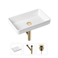 Комплект 3 в 1 Lavinia Boho Bathroom Sink 21520138: накладная фарфоровая раковина 55 см, металлический сифон, донный клапан
