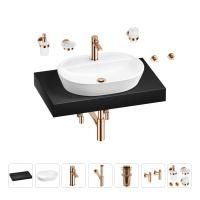 Раковина 60 см со столешницей 80 см Wellsee Calin 201007709 в наборе 10 в 1: столешница, раковина, смеситель, сифон, донный клапан, угловые вентили, аксессуары (цвет розовое золото)