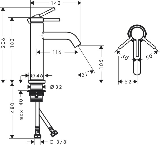 Смеситель для раковины Hansgrohe Tecturis S CoolStart EcoSmart 73311700 матовый белый 73311670