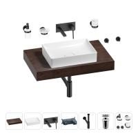 Раковина 50 см со столешницей 80 см Wellsee Pure BY Wellsee 201011147 в наборе 9 в 1: столешница, раковина, встраиваемый смеситель, сифон, выпуск, аксессуары (цвет набора матовый черный)