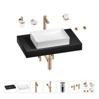 Раковина 50 см со столешницей 80 см Wellsee Pure BY Wellsee 201011174 в наборе 10 в 1: столешница, раковина, высокий смеситель, сифон, выпуск, кран-вентили, аксессуары (цвет розовое золото)