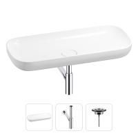 Раковина для ванной Wellsee Croquis 201001041 в наборе 3 в 1: овальная раковина белого глянцевого цвета, сифон, выпуск в цвете хром