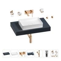 Раковина 50 см со столешницей 80 см Wellsee Pure BY Wellsee 201011109 в наборе 9 в 1: столешница, раковина, встраиваемый смеситель, сифон, выпуск, аксессуары (цвет набора розовое золото)