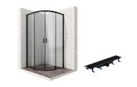Душевой уголок Ambassador Queen Black 11011201-ST7, полукруглый, линейный трап, 90х90