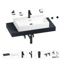 Раковина 70 см со столешницей 100 см Wellsee Graceful Pro 201012647 в наборе 10 в 1: столешница, раковина, смеситель, сифон, донный клапан, угловые вентили, аксессуары (цвет матовый черный)